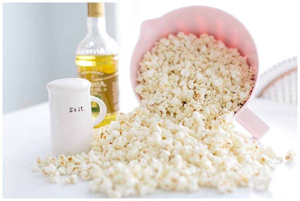 galentine's day ideas - pajama movie night with diy popcorn station 